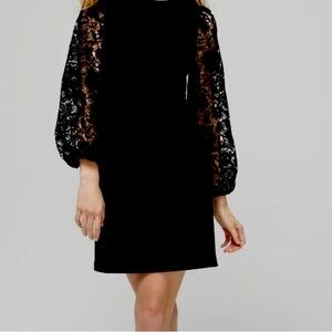 White House Black Market Black Dress with Lace Sleeves